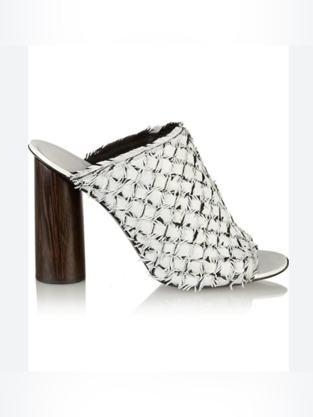 PROENZA SCHOULER White Fringe Woven Open-Toe Block Heel Mules